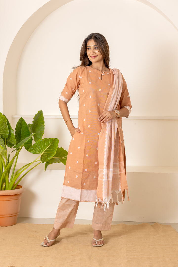 Ahalya handloom cotton salwar set in light beige