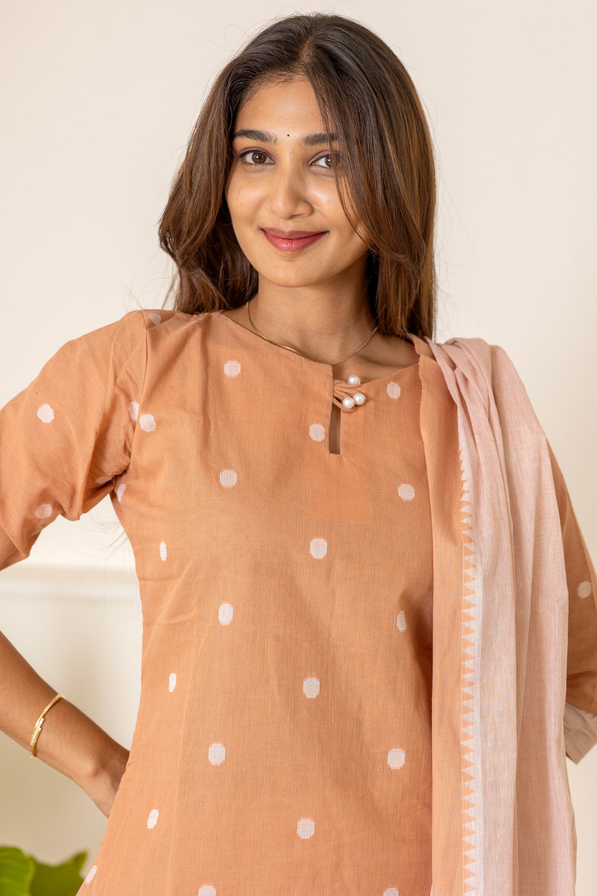 Ahalya handloom cotton salwar set in light beige