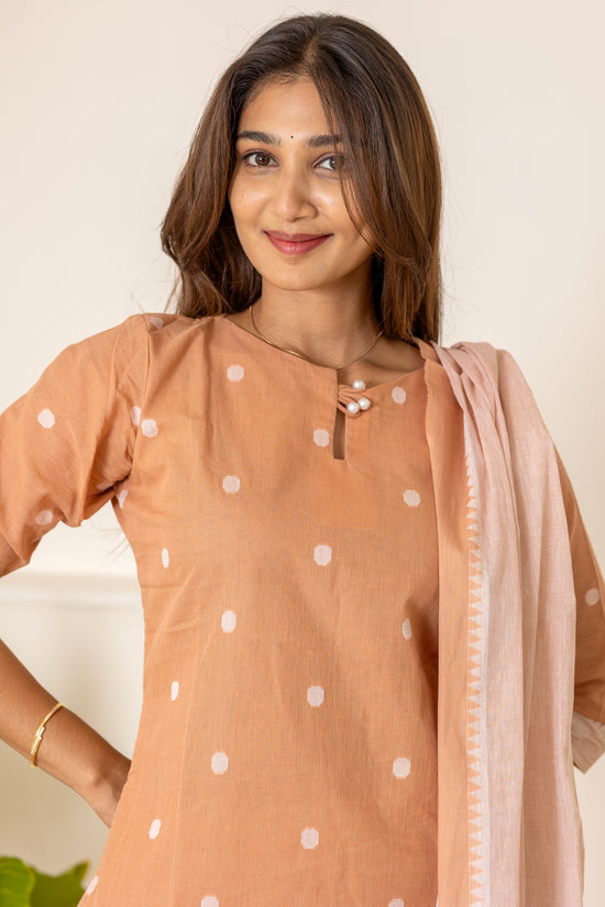 Ahalya handloom cotton salwar set in light beige