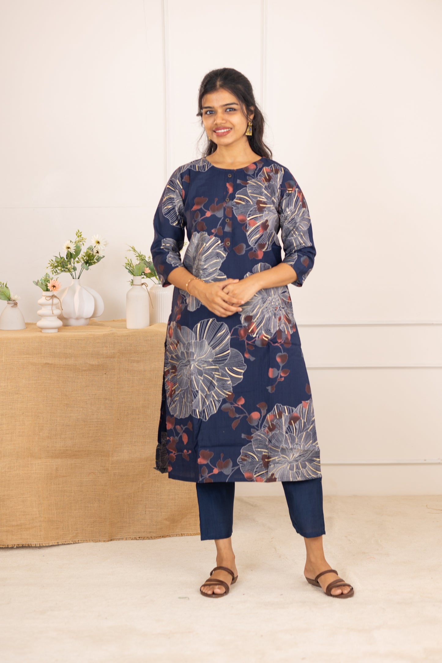 Shradha kurti set in navy blue in vertican fabric