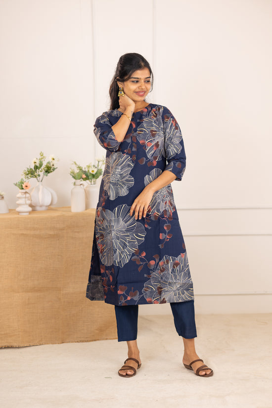 Shradha kurti set in navy blue in vertican fabric