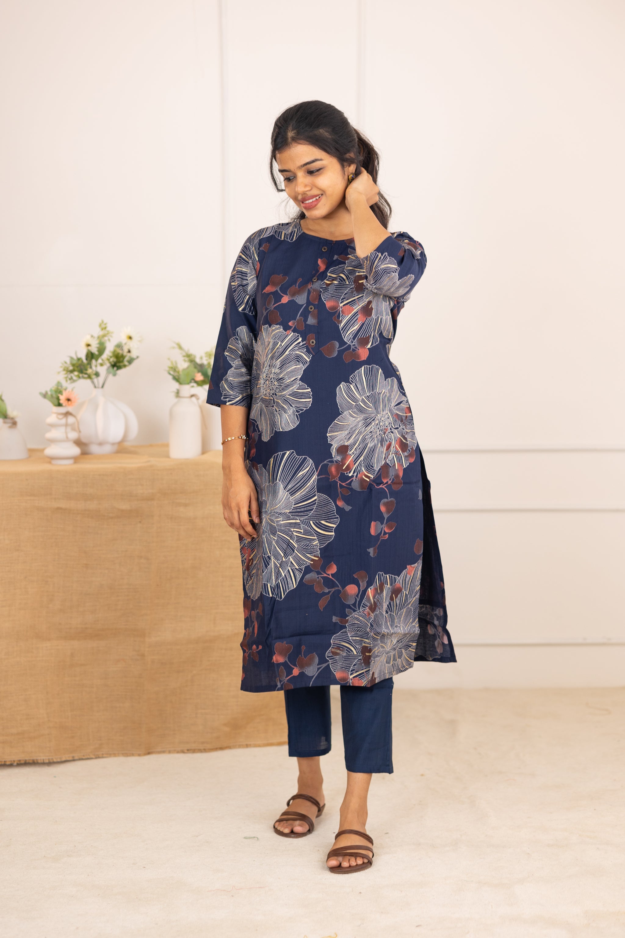 Shradha kurti set in navy blue in vertican fabric