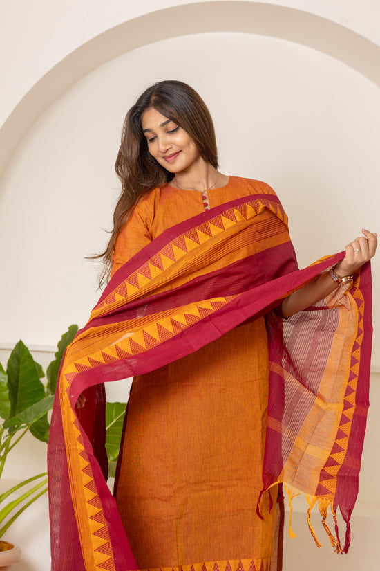 Amritha handloom cotton salwar set in rust and maroon