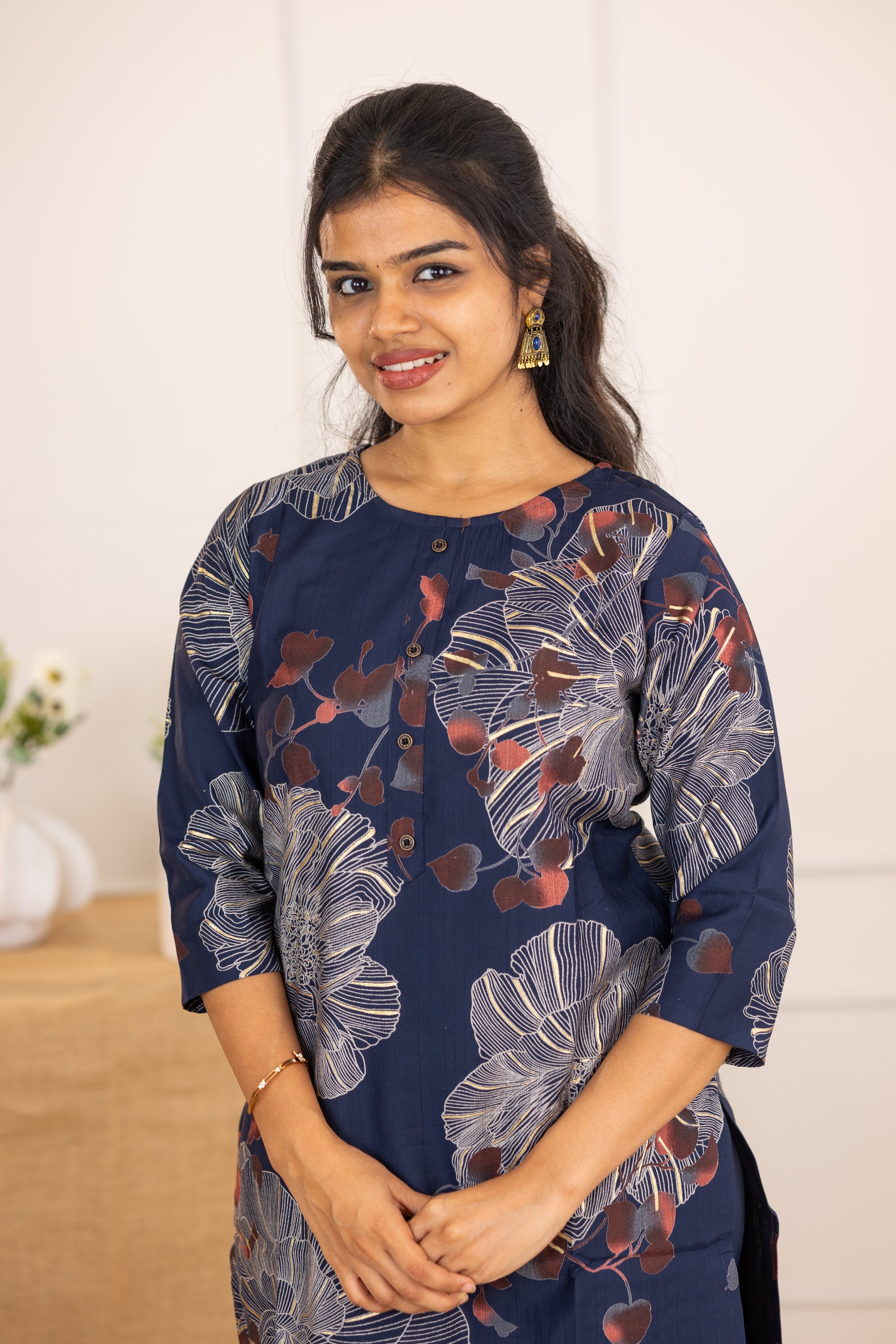 Shradha kurti set in navy blue in vertican fabric