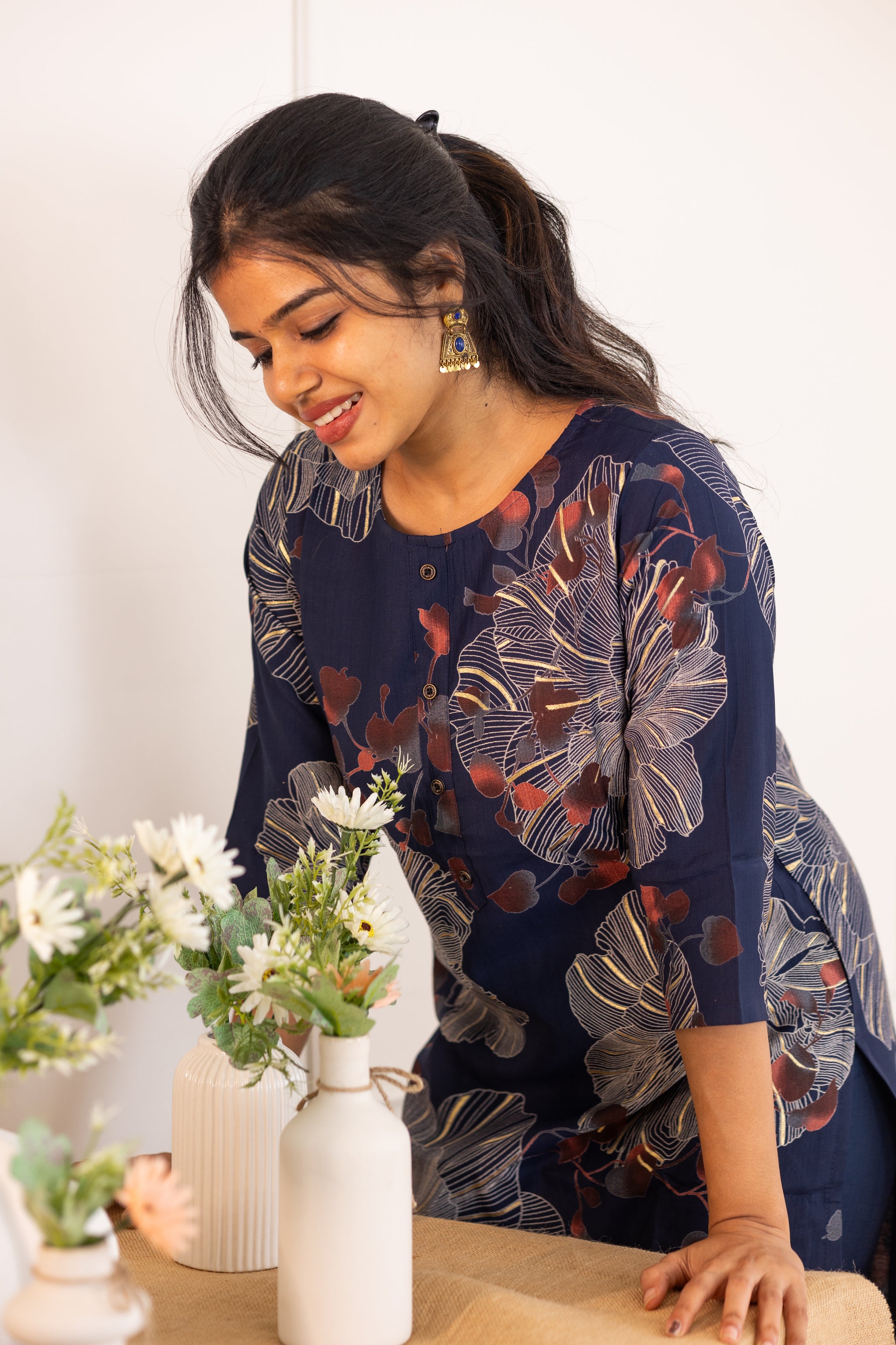Shradha kurti set in navy blue in vertican fabric