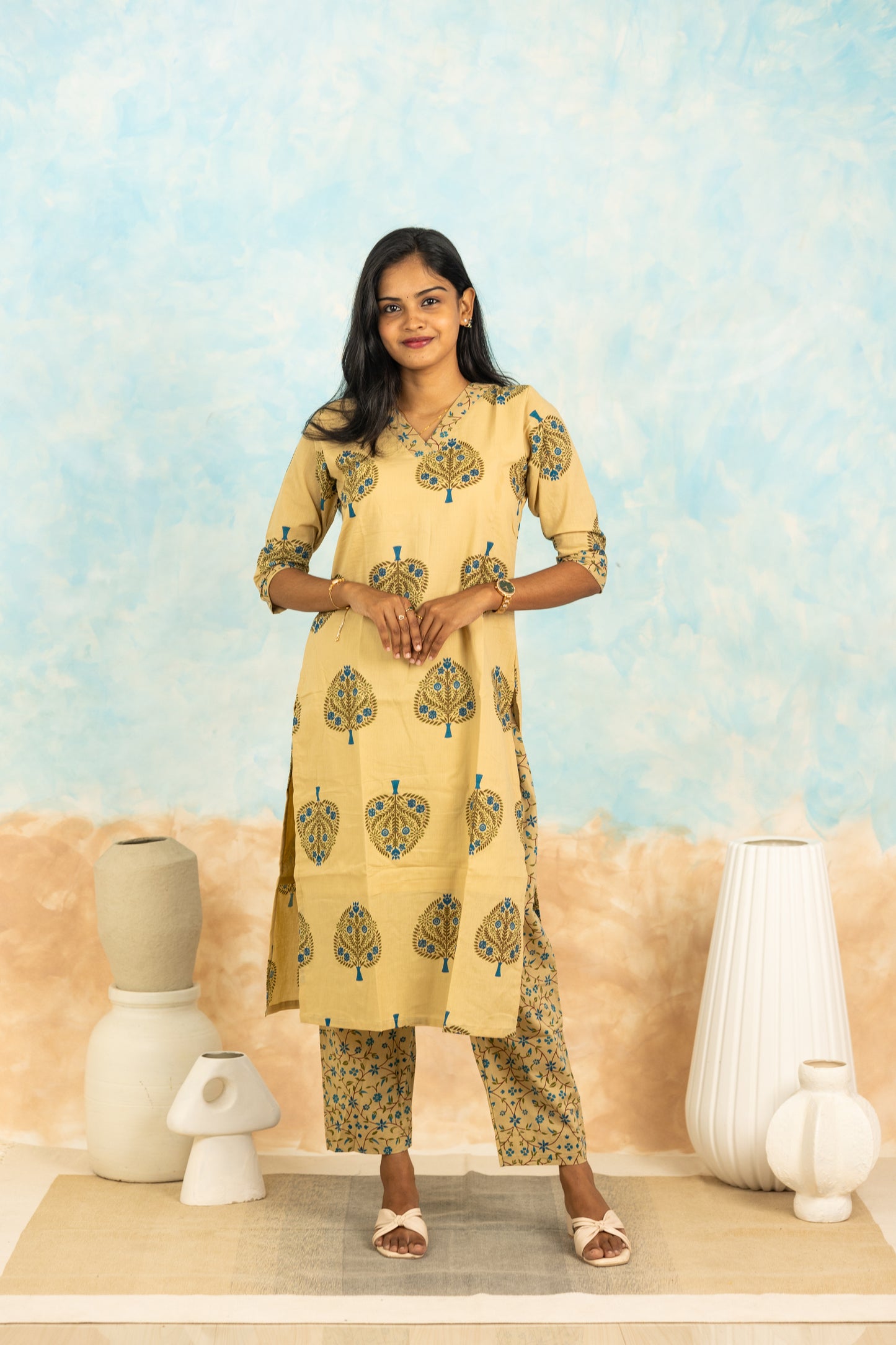 Kurinji soft cotton kurti set in cream