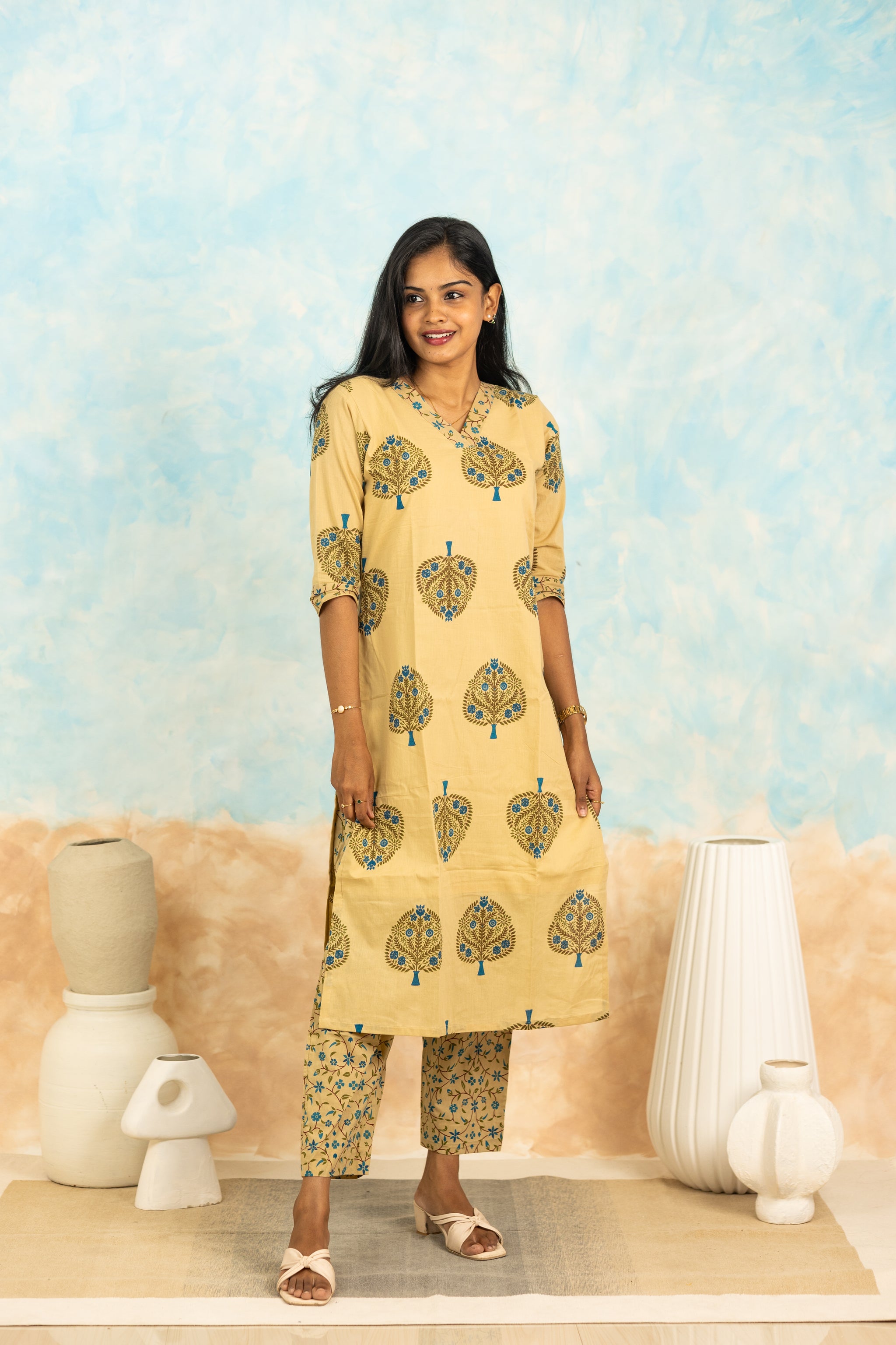 Kurinji soft cotton kurti set in cream