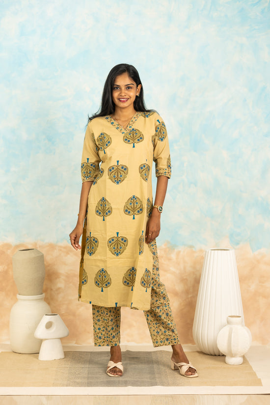 Kurinji soft cotton kurti set in cream