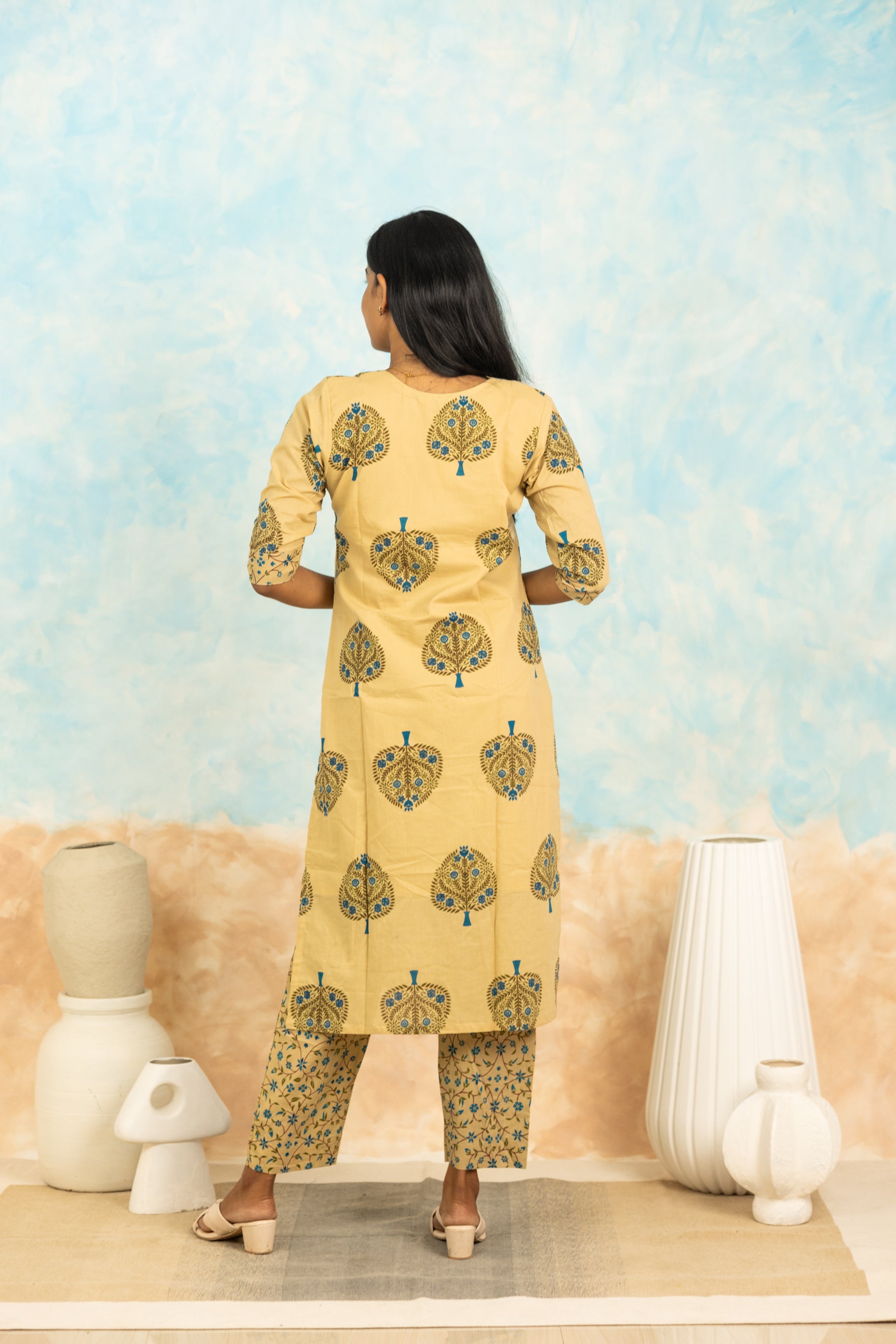 Kurinji soft cotton kurti set in cream