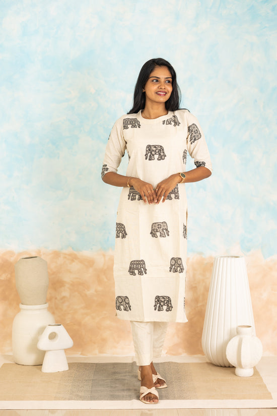 Meghna cotton kurti set in ivory