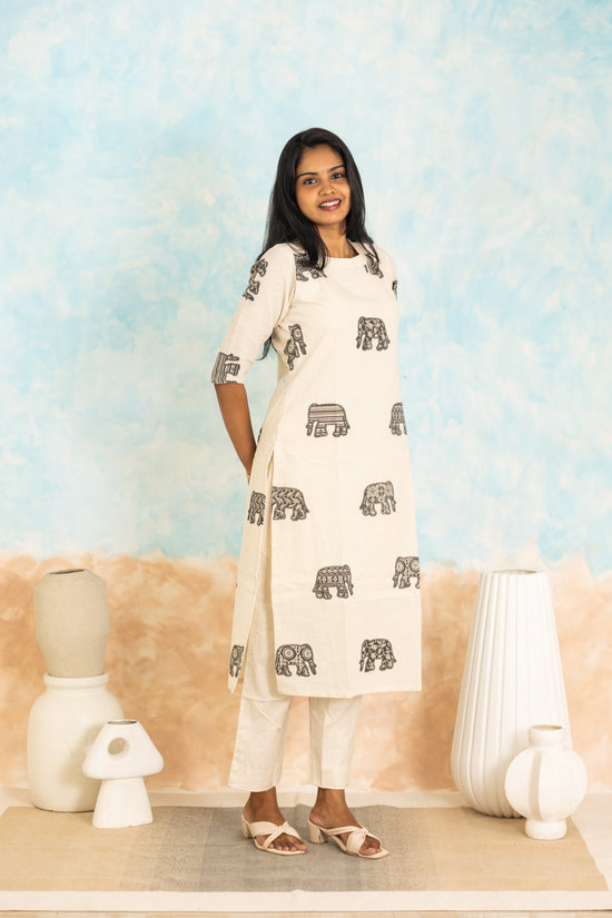 Meghna cotton kurti set in ivory