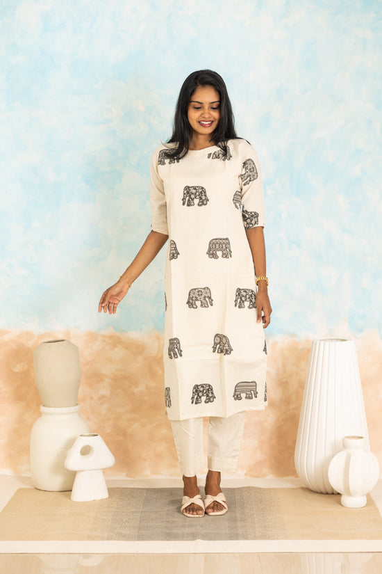 Meghna cotton kurti set in ivory