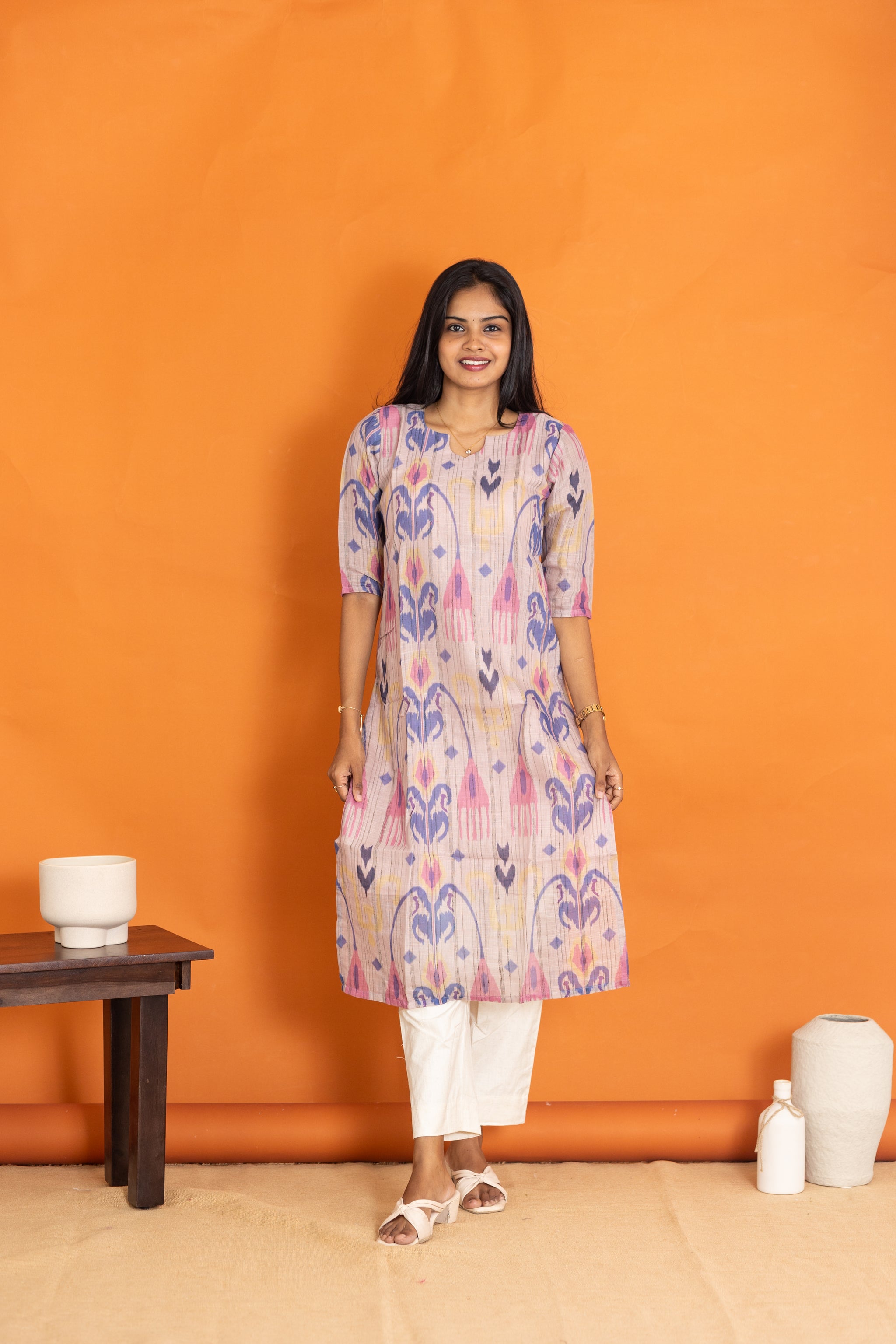 Aadhirai kora cotton kurti in cream