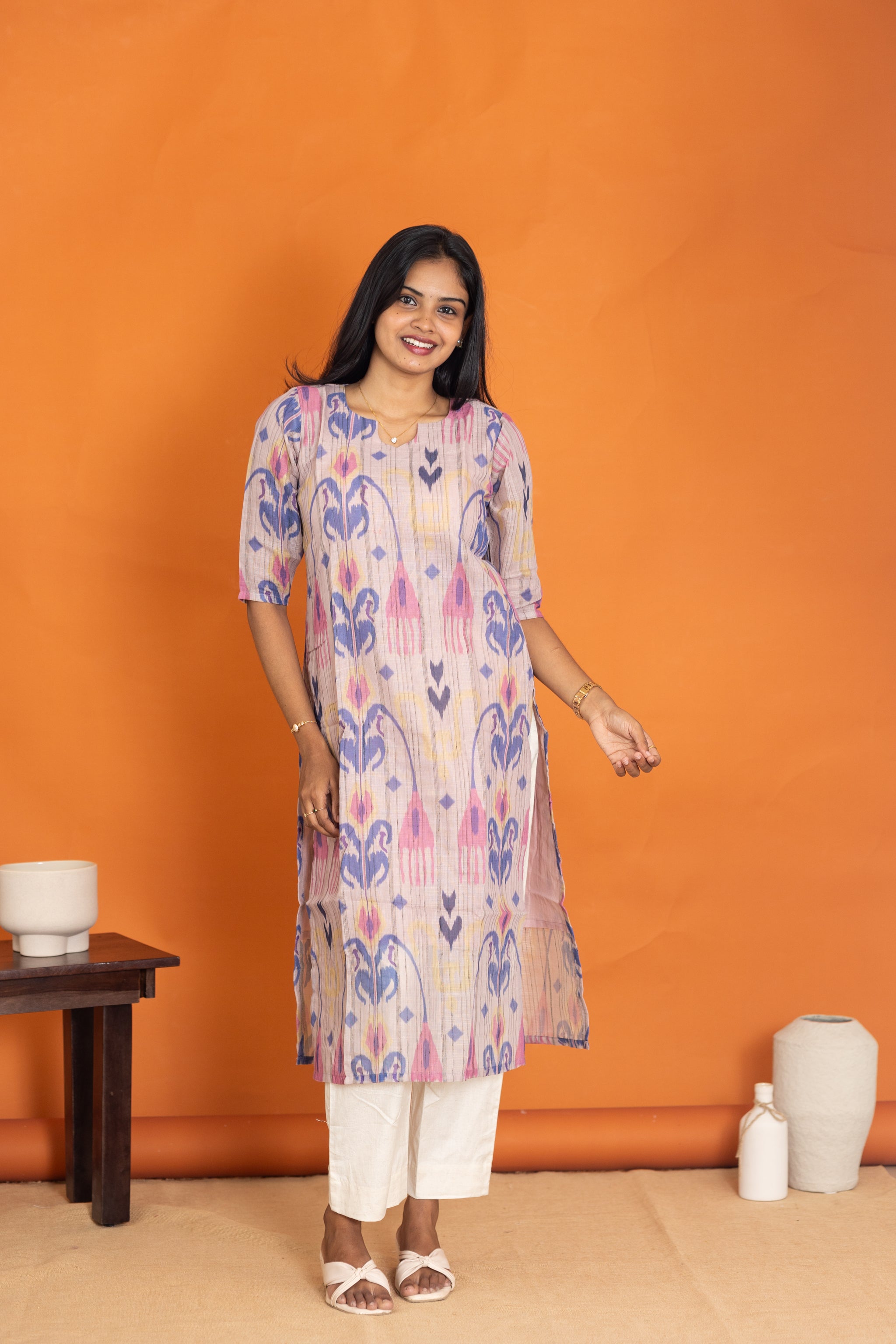 Aadhirai kora cotton kurti in cream