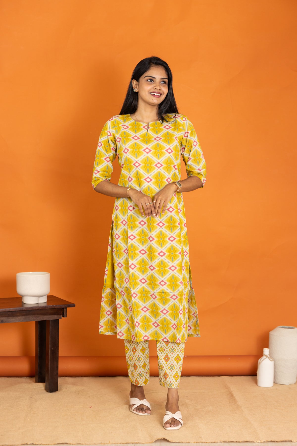 Rukmini soft cotton kurti set in yellow