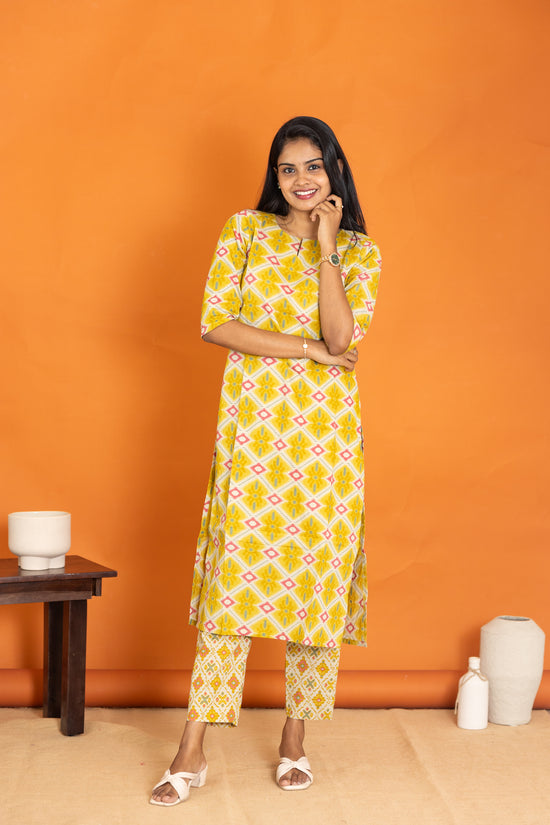 Rukmini soft cotton kurti set in yellow