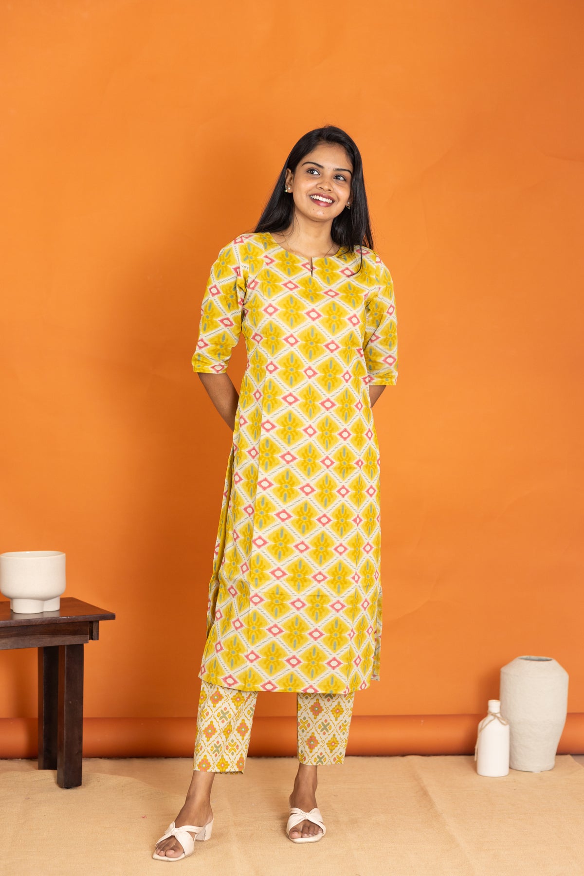 Rukmini soft cotton kurti set in yellow