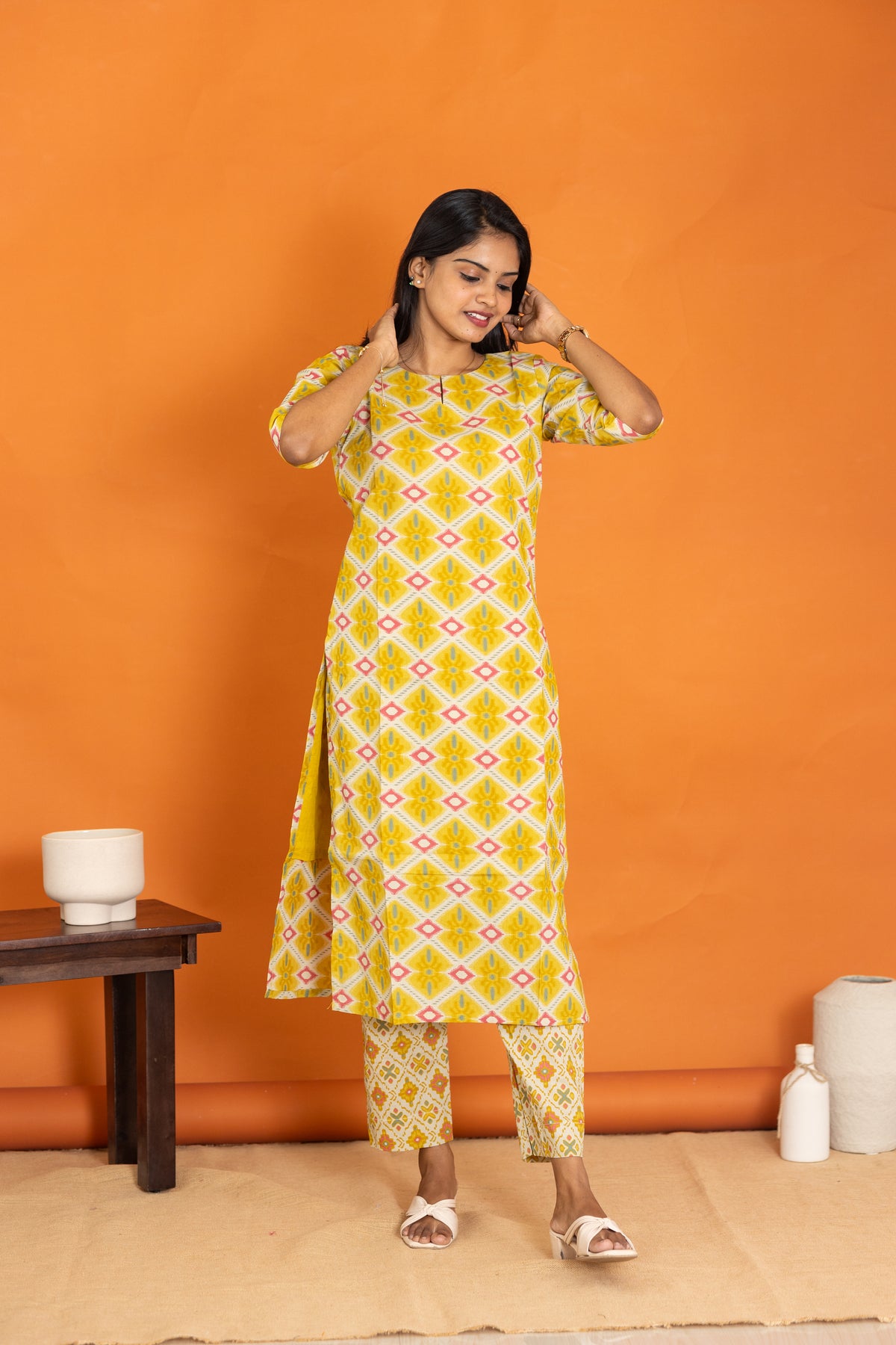 Rukmini soft cotton kurti set in yellow
