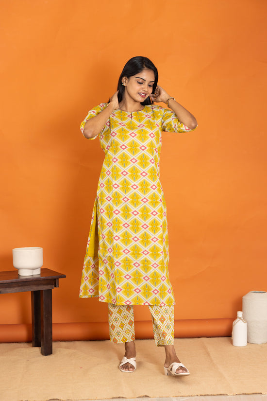 Rukmini soft cotton kurti set in yellow