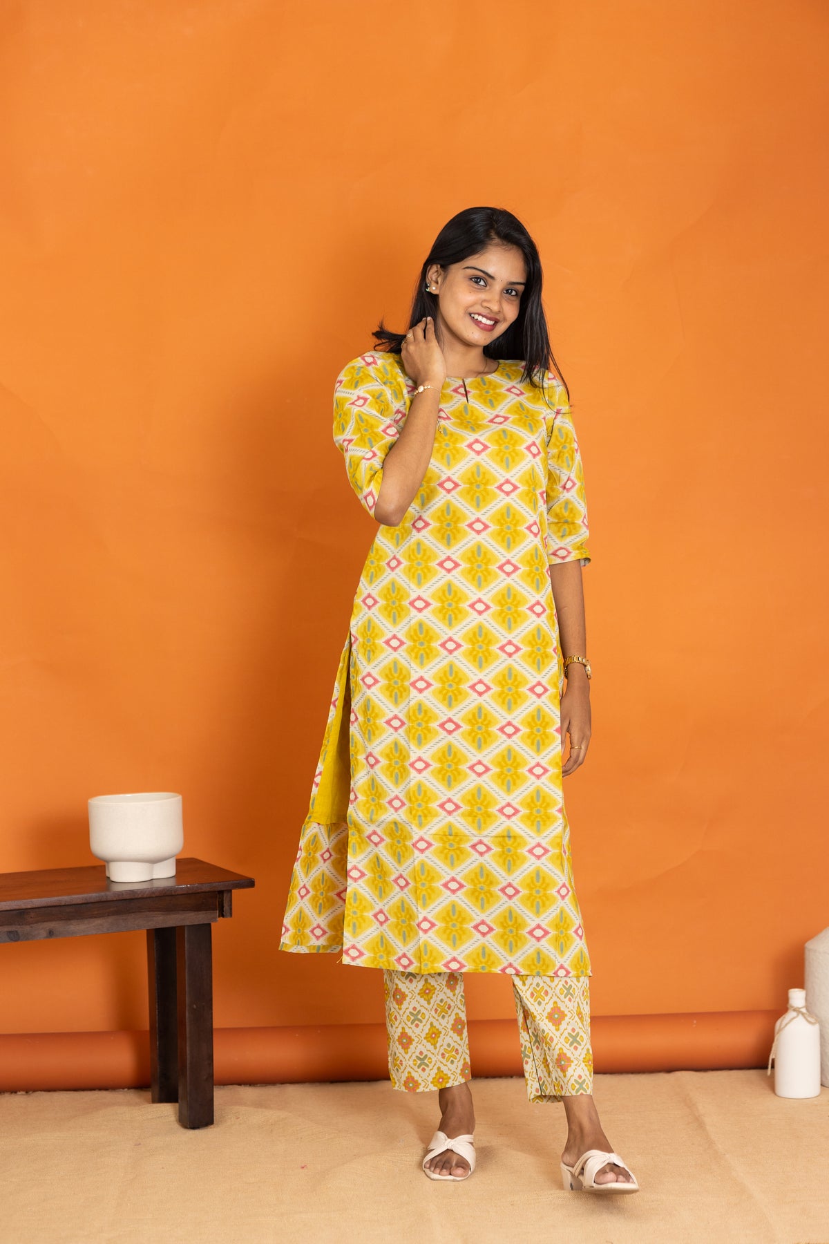 Rukmini soft cotton kurti set in yellow
