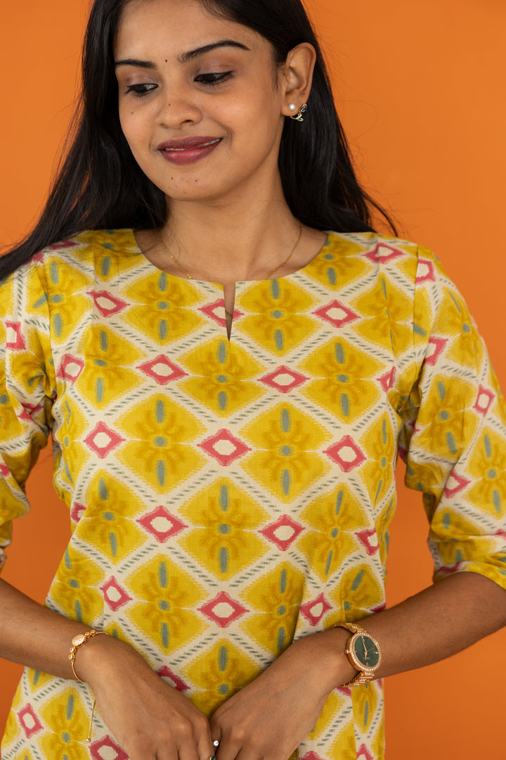 Rukmini soft cotton kurti set in yellow