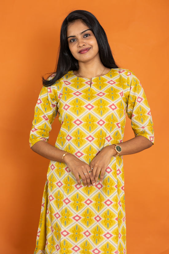Rukmini soft cotton kurti set in yellow