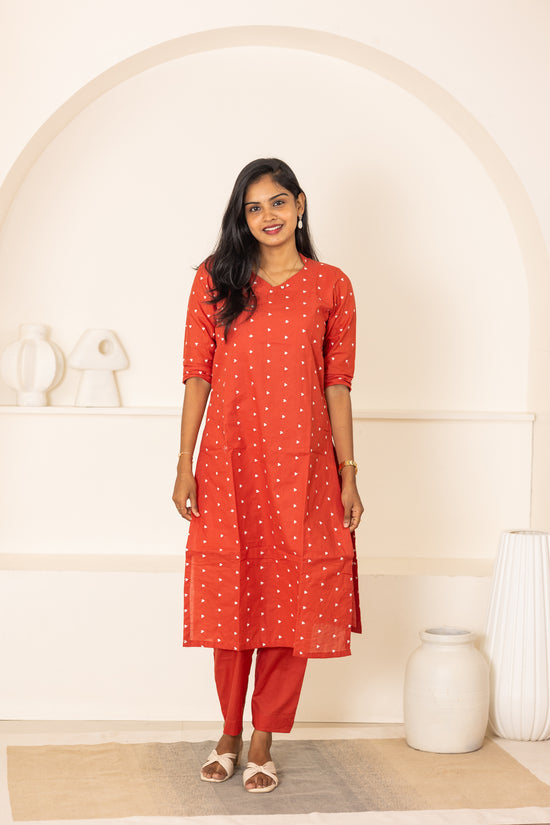 Vaanathi cotton kurti set in rust