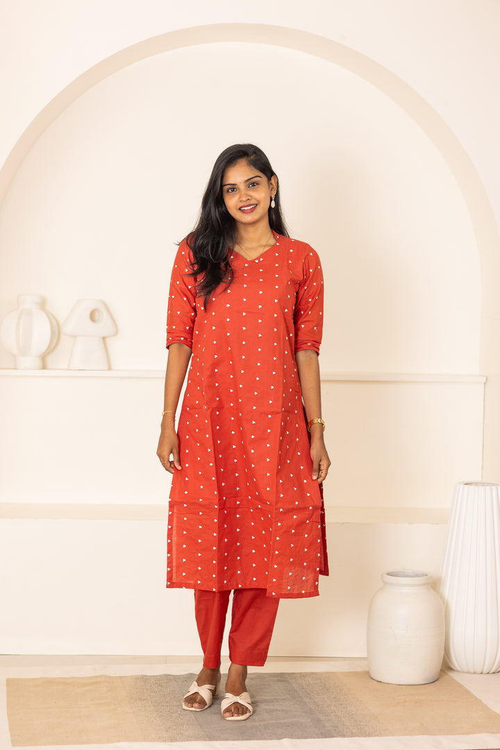 Vaanathi cotton kurti set in rust