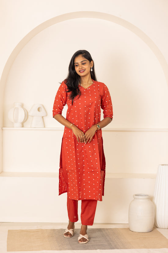 Vaanathi cotton kurti set in rust