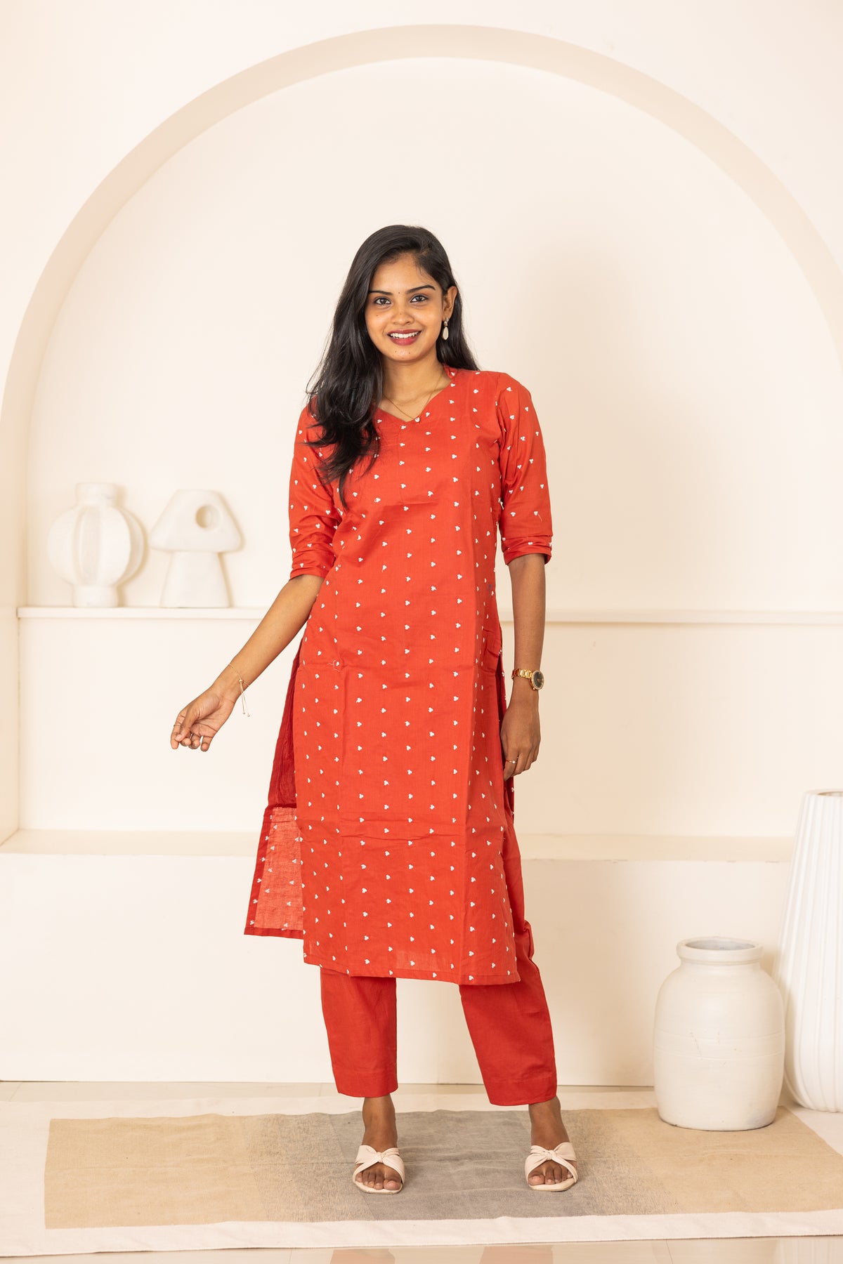 Vaanathi cotton kurti set in rust