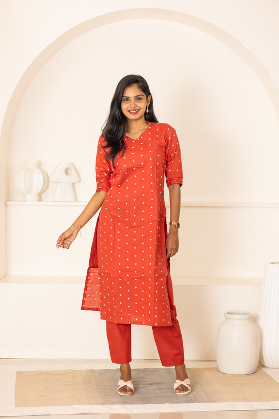 Vaanathi cotton kurti set in rust