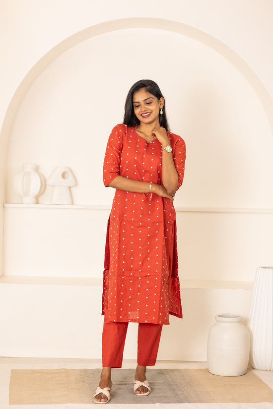 Vaanathi cotton kurti set in rust