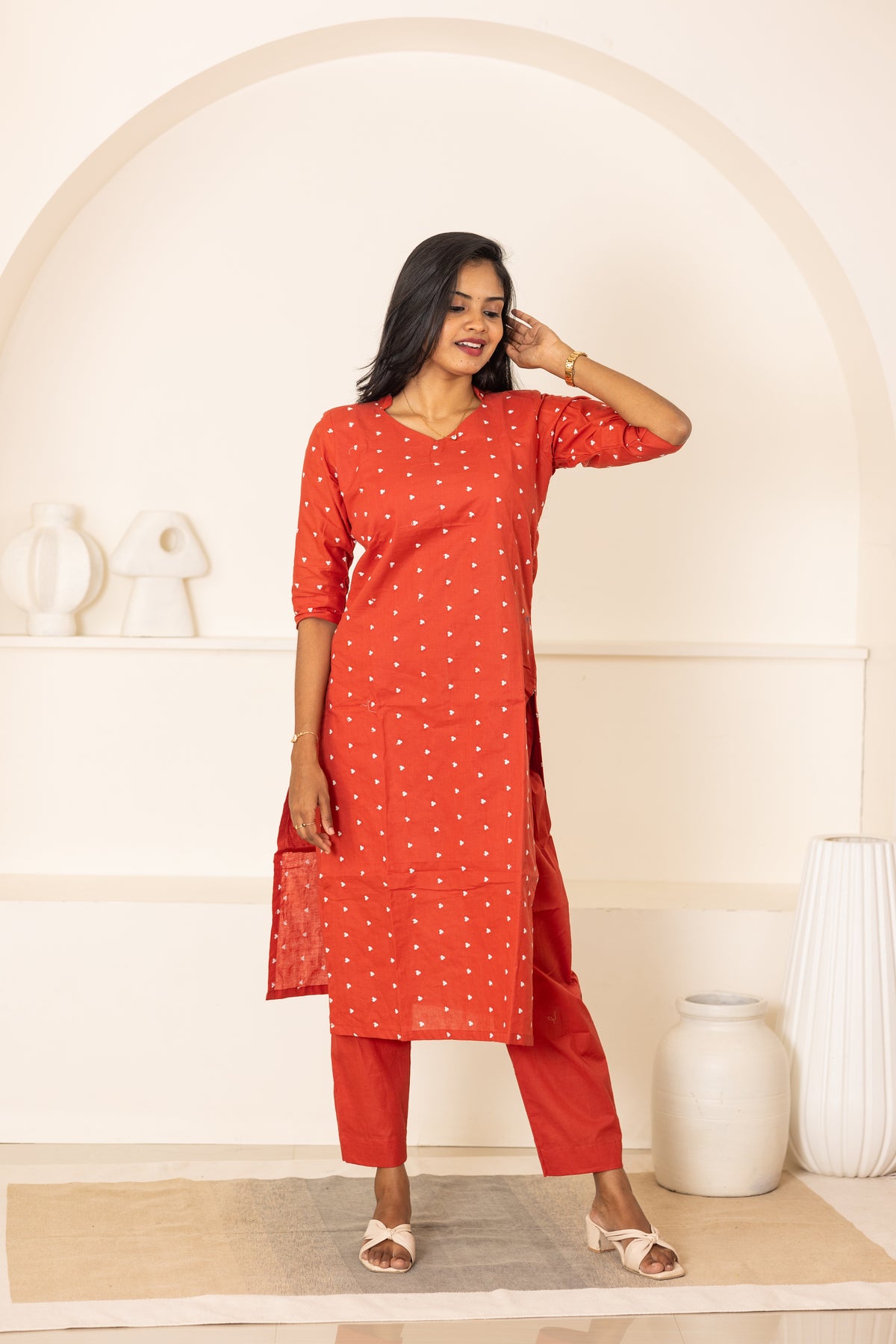 Vaanathi cotton kurti set in rust