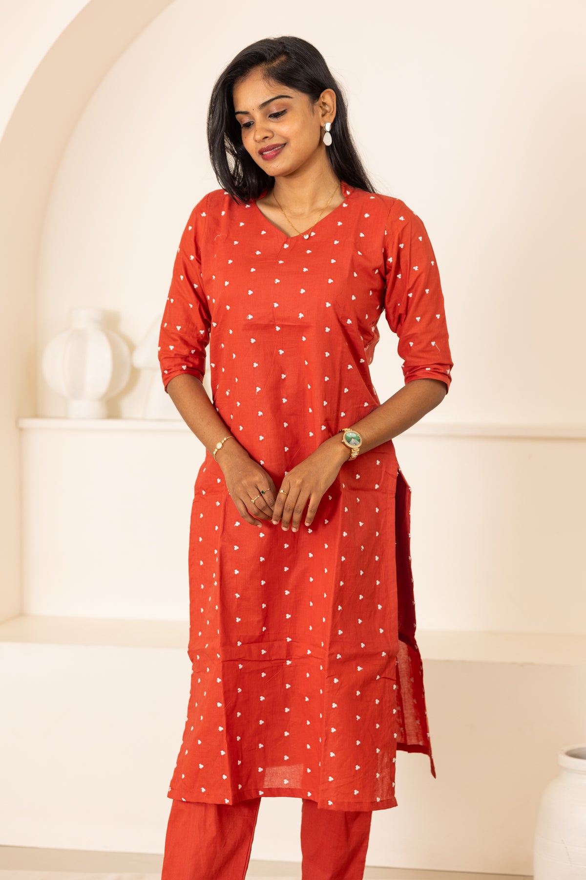 Vaanathi cotton kurti set in rust