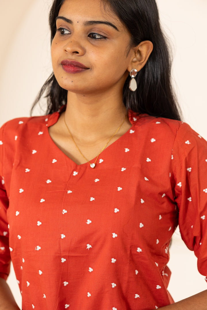 Vaanathi cotton kurti set in rust
