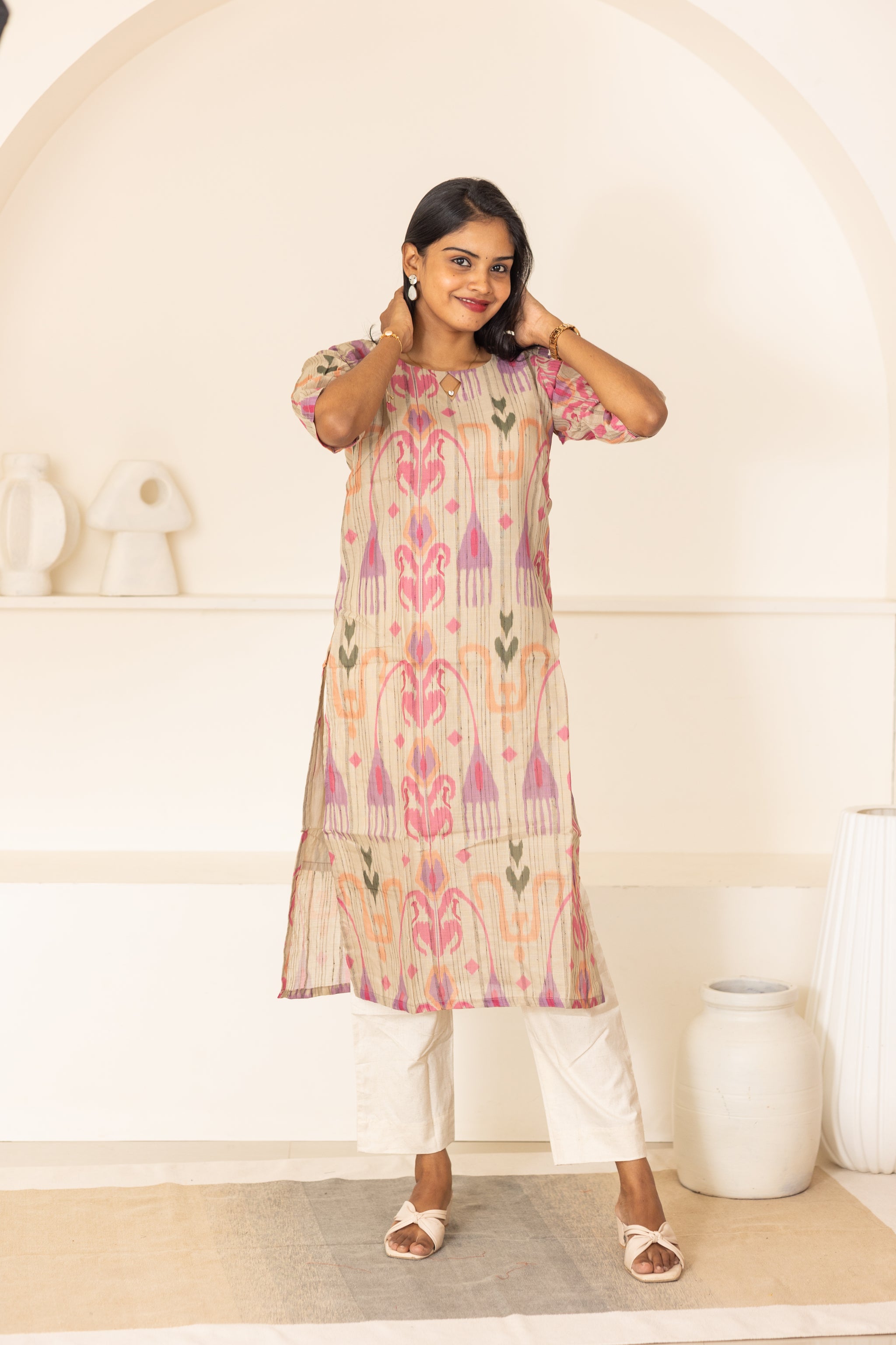 Kayal kora cotton kurti in cream