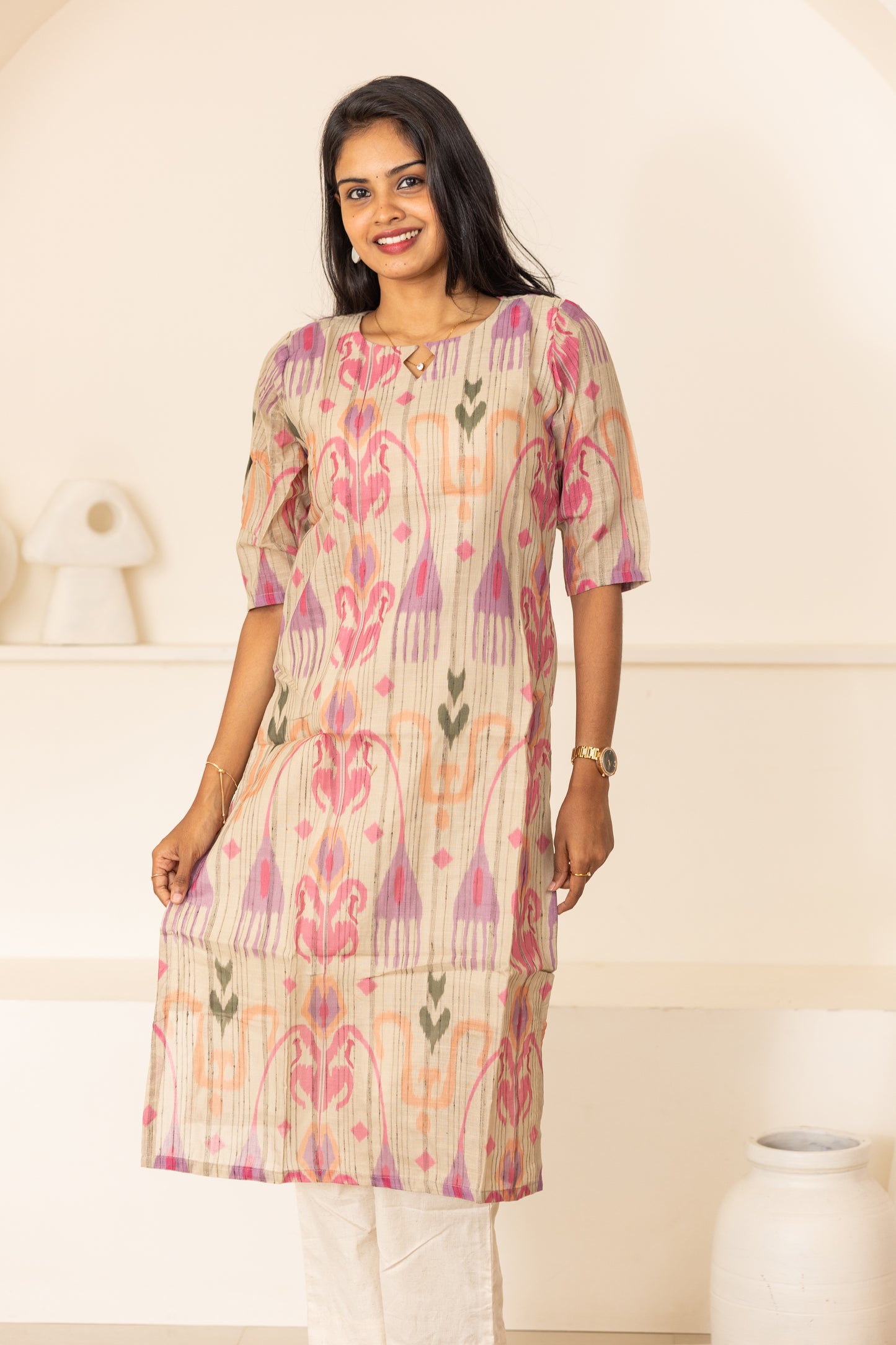 Kayal kora cotton kurti in cream