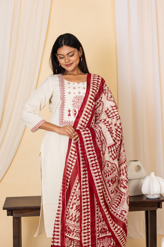 Pooja salwar set in half white with maroon print