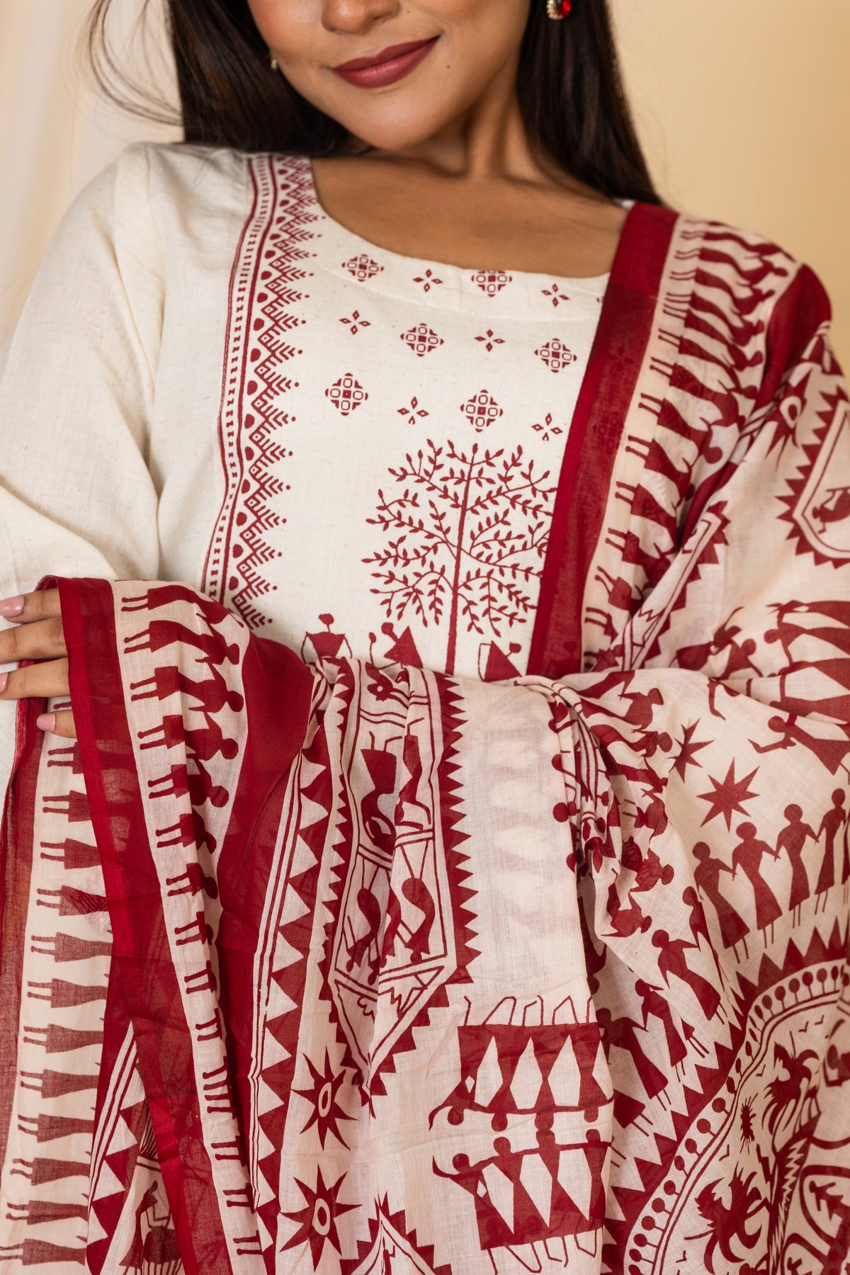 Pooja salwar set in half white with maroon print