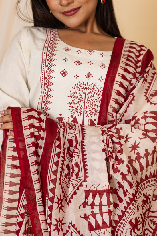 Pooja salwar set in half white with maroon print