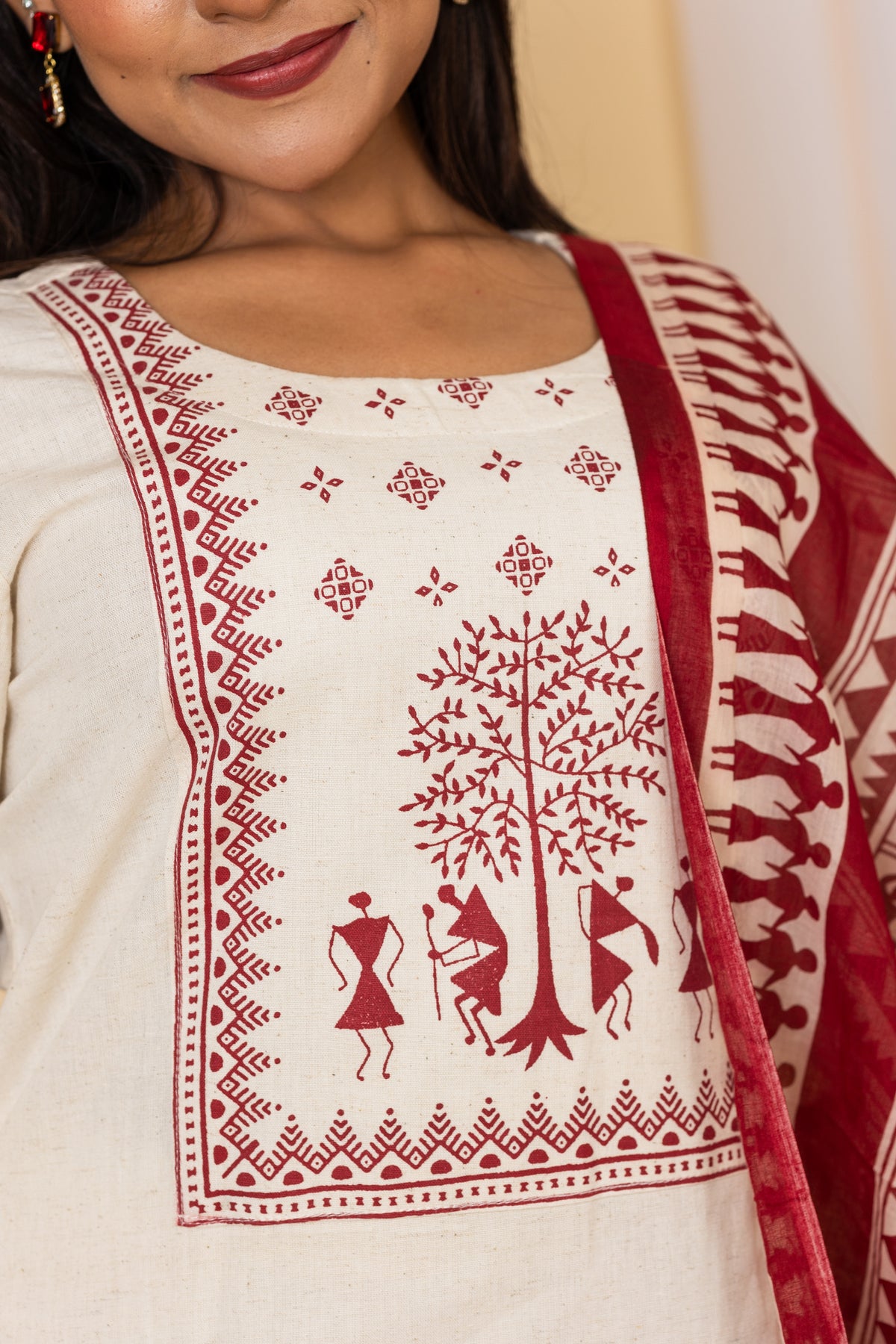 Pooja salwar set in half white with maroon print