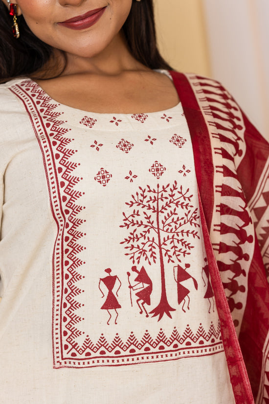 Pooja salwar set in half white with maroon print