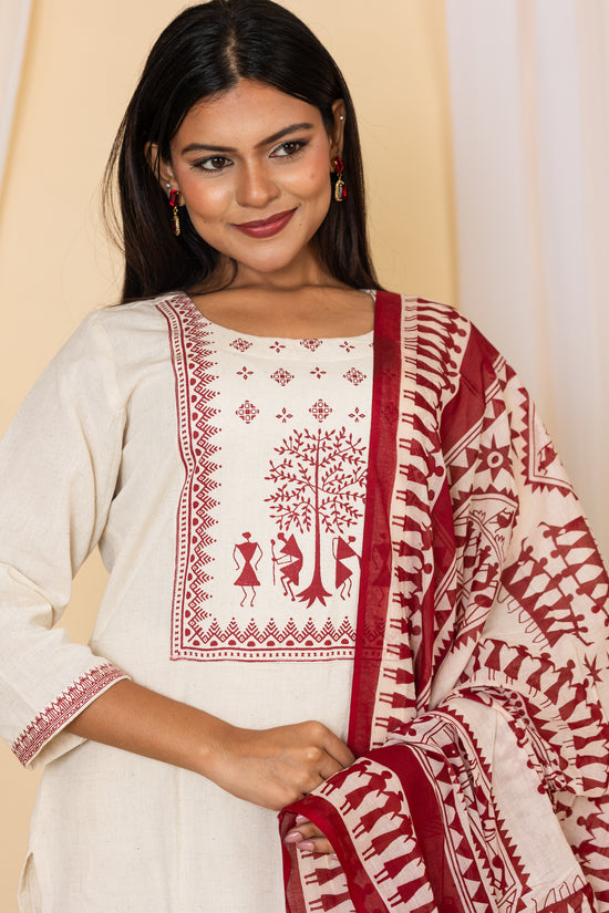 Pooja salwar set in half white with maroon print