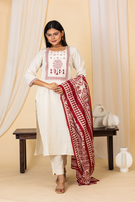 Pooja salwar set in half white with maroon print