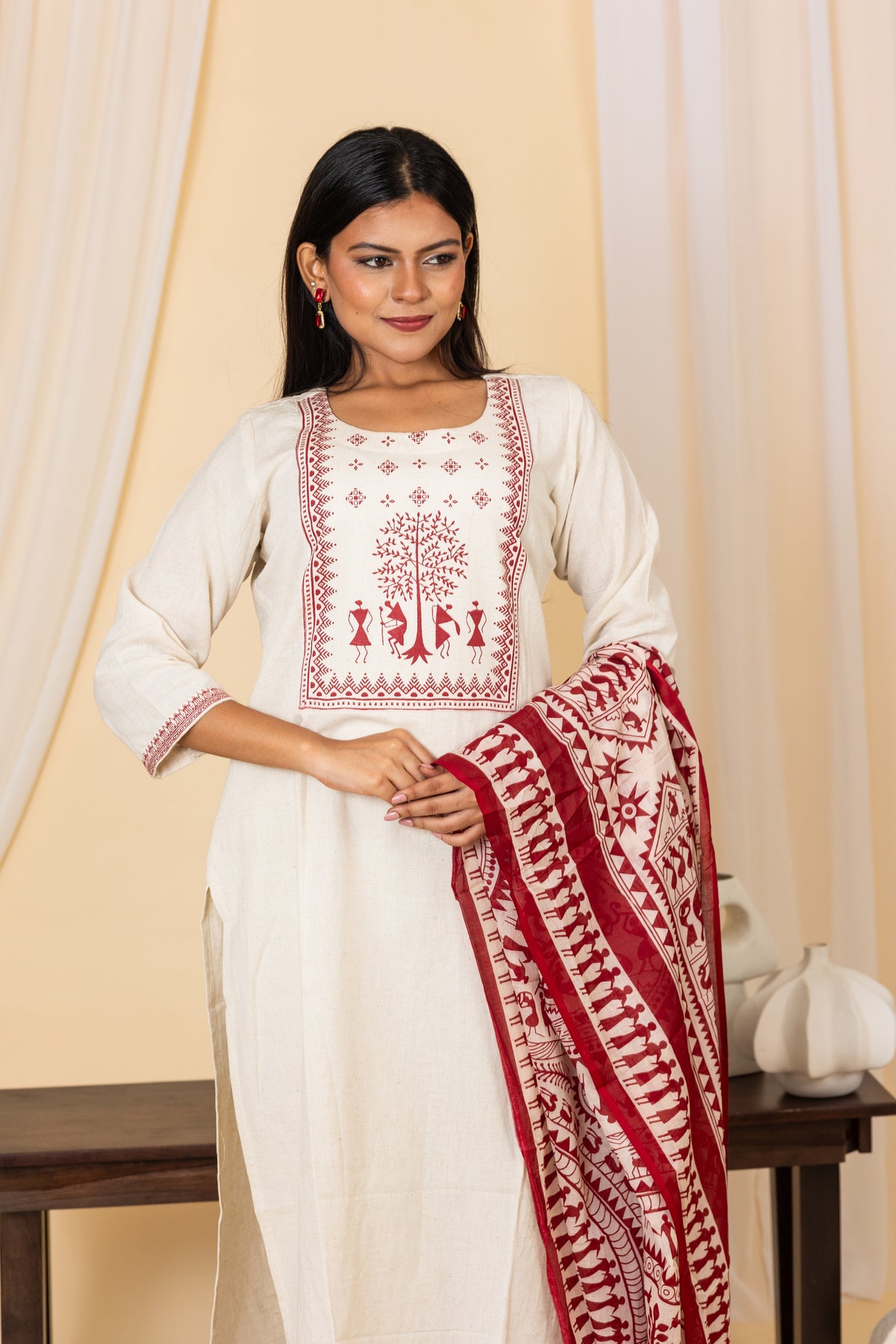 Pooja salwar set in half white with maroon print