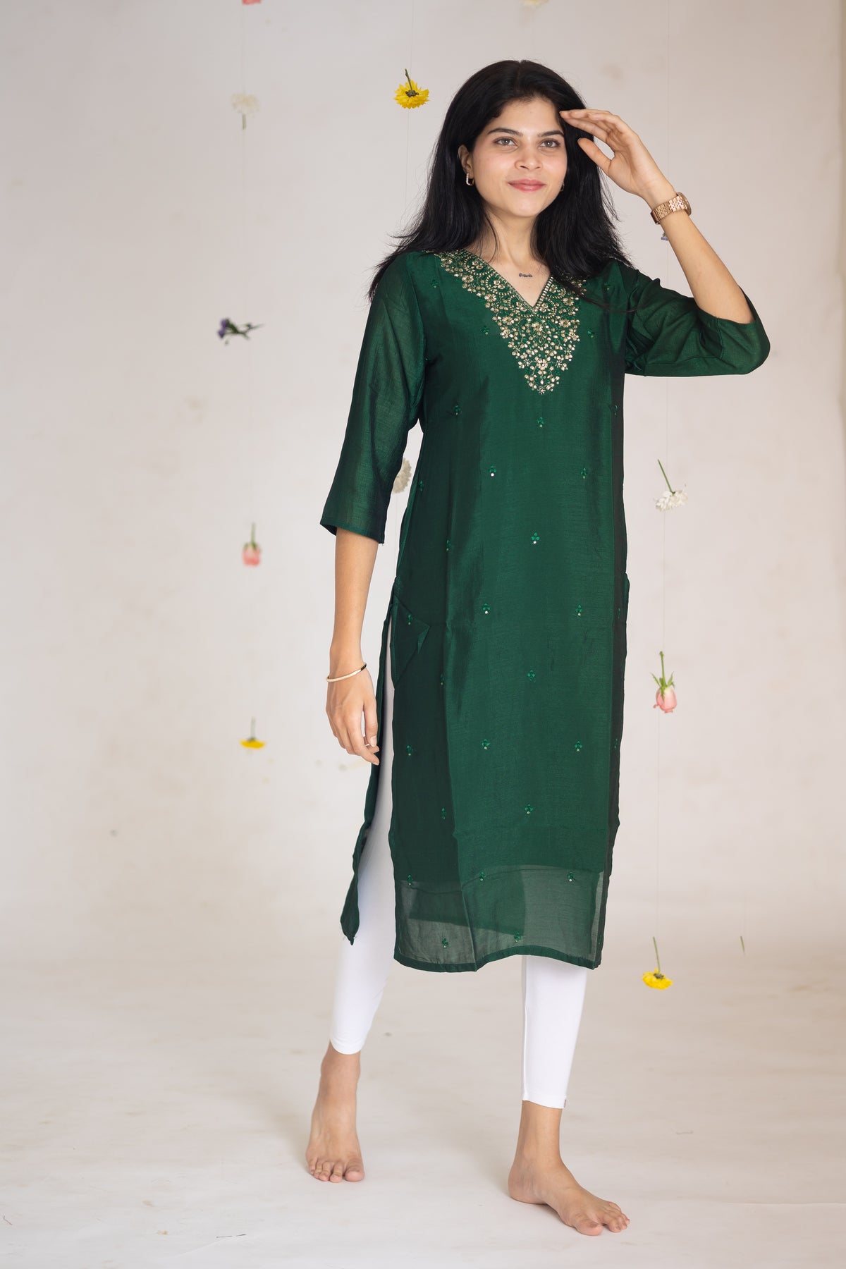 Navya embroided kurti in Olive green