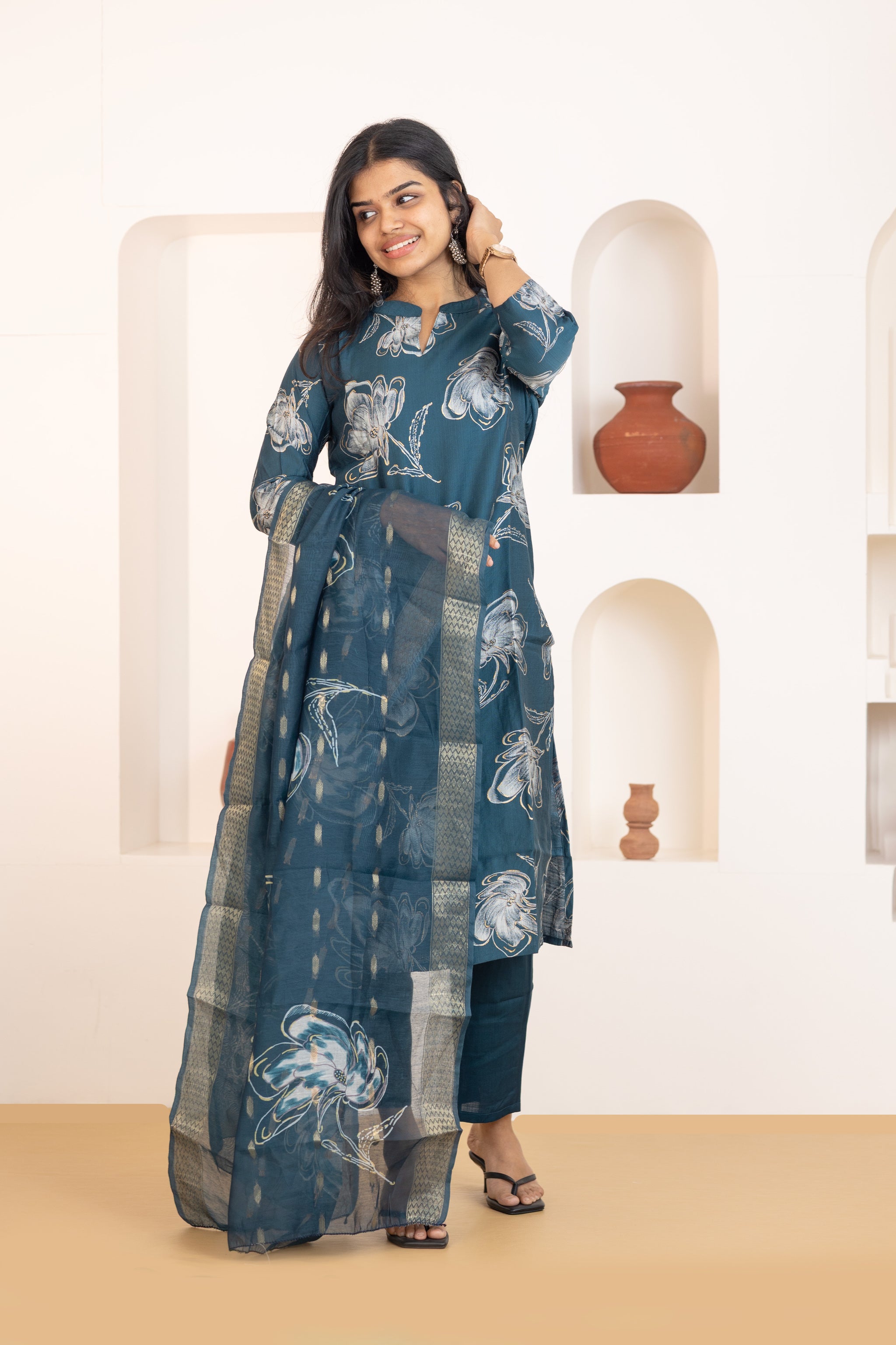 Samyuktha printed salwar set in blue – Sri Ganapathy Silks Sankarankoil ...