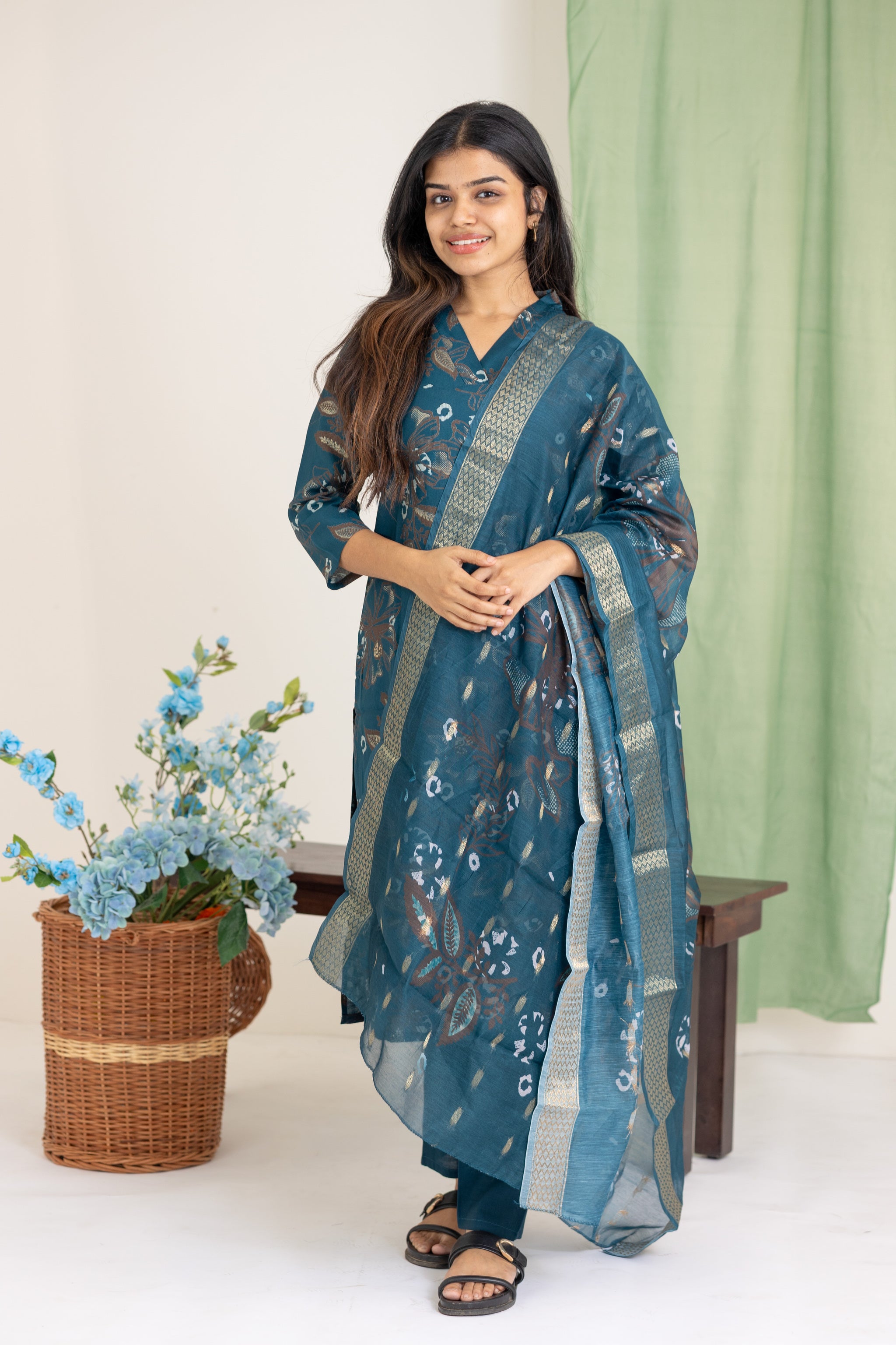 Adhira floral salwar set in dark blue