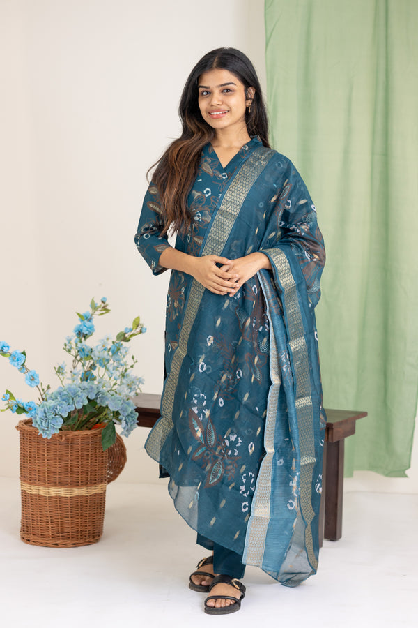 Adhira floral salwar set in dark blue