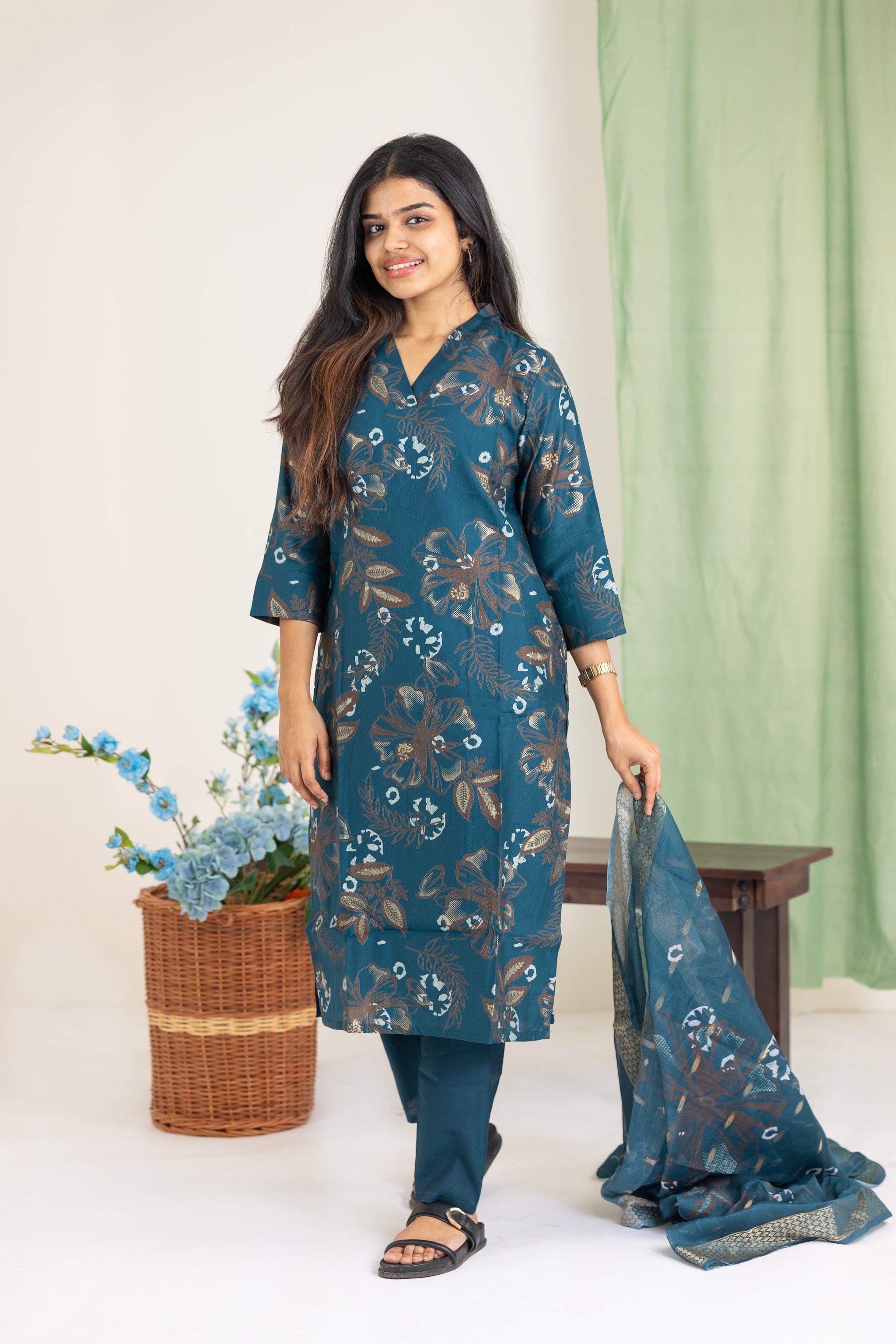 Adhira floral salwar set in dark blue